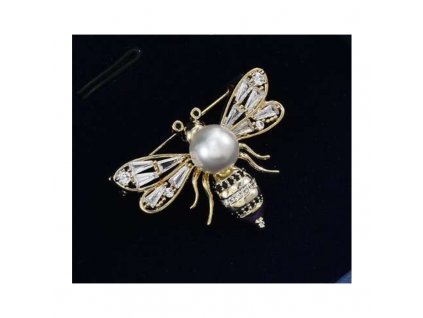 Elegantní brož s křišťály a perlami, bez niklu a chromu, 2,9 x 2,2 cm