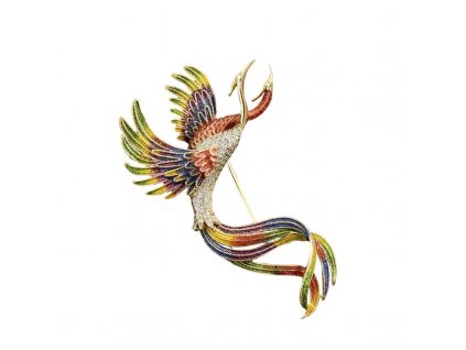 Elegantní Ozdobná Brož Birds of Paradise s Krystaly, 7 cm x 4,7 cm, Bez Niklu a Chromu