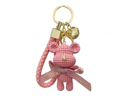 Přívěsek na klíče s zvonečkem BEAR CUTE, pudrově růžový, rozměry 4.5x5 cm, celková délka 15 cm