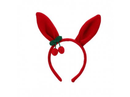 Červená ozdobná čelenka se zaječíma ušima, vyrobená z polyesteru