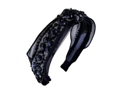 Elastická Čelenka zdobená perletí, černá, průměr 12,5 cm, šířka 3,5 cm