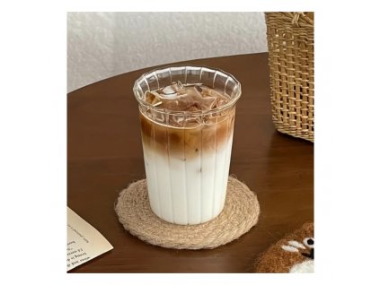 Sklenice na kávu a nápoje s drážkou, duhová, 420 ml, 12x8,5 cm