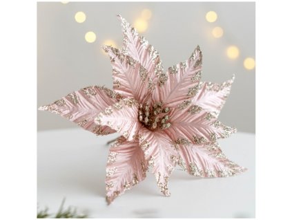 XXL Vánoční ozdoba na stromeček, třpytivé flitry, růžová/zlatá, 25 cm, z umělé hmoty