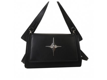 Elegantní dámská kabelka přes rameno z ekoskóry, černá, 21x12.5x9 cm