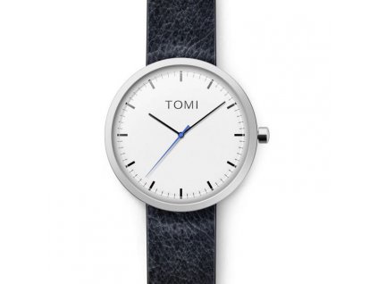 Pánské hodinky Tomi Lux s bílým ciferníkem a modrou špičkou na černém koženém řemínku, průměr 38 mm, tloušťka 7 mm