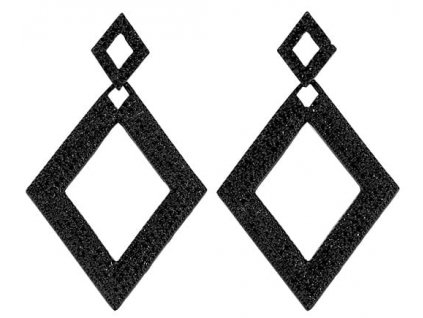 Elegantní visací náušnice trojúhelníkové, černé zirkony krystaly, délka 6.5 cm