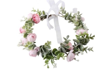 Romantický Věnec z Kvalitních Umělých Květin, Univerzální Velikost, Boho Styl W84