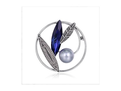 Elegantní Ozdobná Brož CRISTAL Oval Navy BZ86, Modrá, 4.6x4.8 cm, ze Slitiny Obecných Kovů Bez Niklu a Chromu
