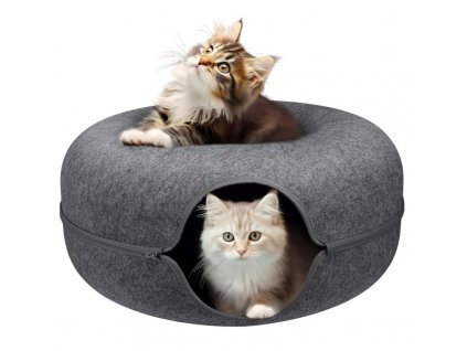 Pelíšek pro kočky typu donut, průměr 50 cm, šedý plst