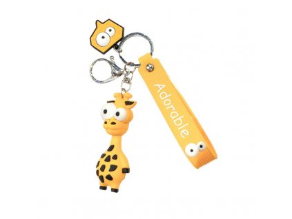 Přívěsek na klíče s žirafou, šířka 3,5 cm, výška 7,5 cm, celková délka s karabinkou 14 cm