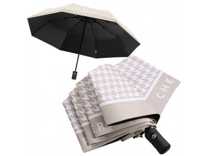 Klasický Deštník s Pepitka Vzorem, Krémový, Průměr 95 cm, Délka 66 cm