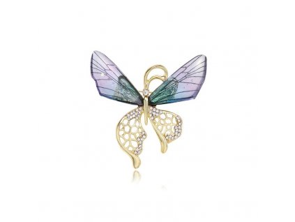 Elegantní Ozdobná Brož s Krystaly Motýl BZ99, 4.2 x 3.9 cm, Slitina Obecných Kovů Bez Niklu a Chromu