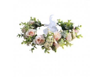 Romantický věnec na hlavu z kvalitních umělých květin, univerzální velikost, 20 cm x 22 cm, váha 65g