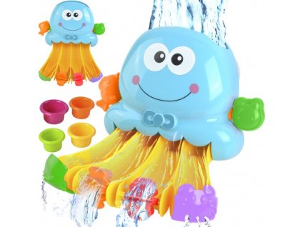 Vícebarevná koupací hračka - skluzavka s chobotnicí, vodopádem a mobilními prvky, 27x5.5x30 cm