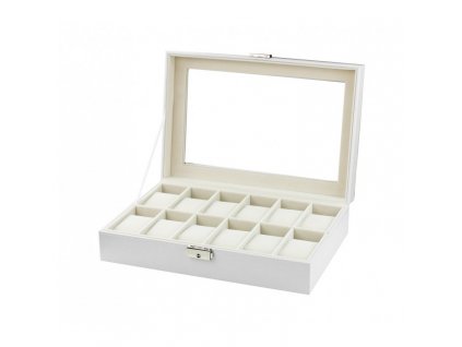 Krabička na 12 hodinek, bílá, s průhledným okénkem a látkovým krytem, 30x20x8 cm