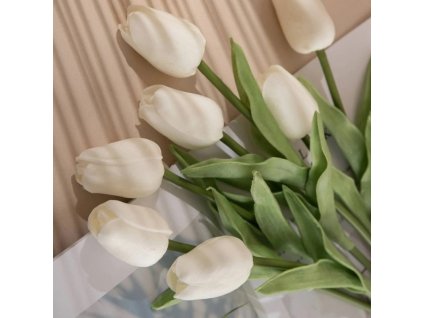 Umělá rostlina Tulipán, bílo-zelená, materiál PU, výška 36 cm