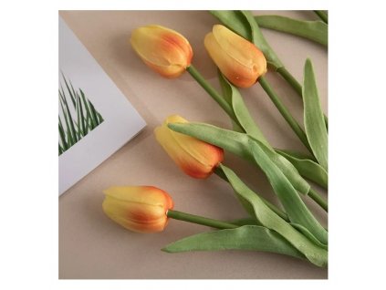 Umělá rostlina Tulipán, žluté a zelené odstíny, materiál PU, výška 36 cm