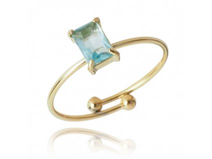 Prsten z nerezové oceli pokovený 14karátovým zlatem s modrým zirkonem, světle zlatá barva
