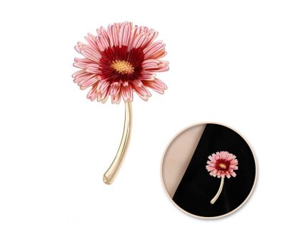 Ozdobná smaltovaná růžová kopretinová brož BZ199