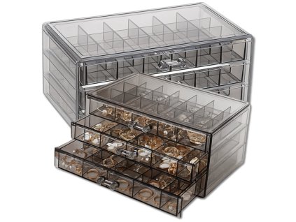 Velká organizérská krabička, trojitá šperkovnice, 72 přihrádek