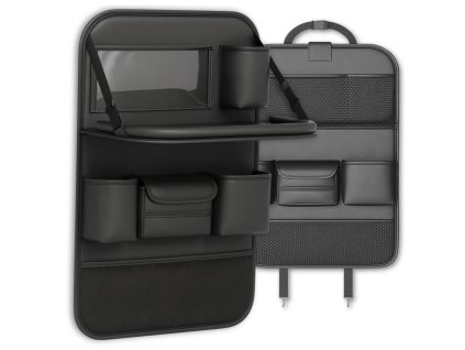 Organizér na opěradlo autosedačky se skládacím stolkem, ekokůže