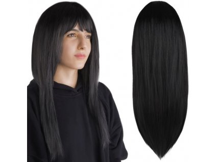 Dlouhá hustá dámská paruka s obrubníkem, černá, syntetické vlasy, univerzální velikost