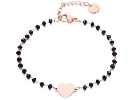 Pozlacený náramek z chirurgické oceli s korálky ve tvaru srdce