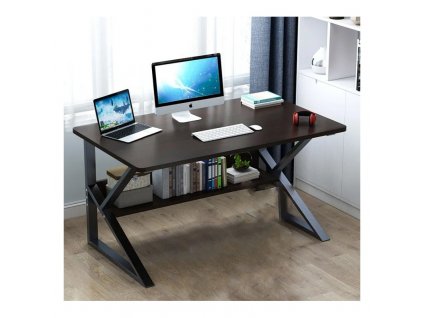 Počítačový stůl s policí, dýhovaná deska, kovový rám, 100x60 cm