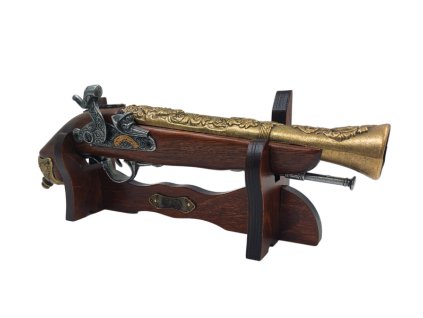 Kapslová pistole na dřevěném stojanu - replika z 18. století - 154S