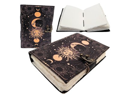 Kožený zápisník - Slunce a Měsíc - 200 stran - AH07