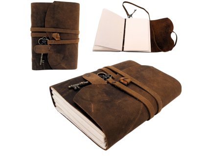 Kožený zápisník Retro s klíčem a popruhem 200 stran 18 x 13 cm - AH02