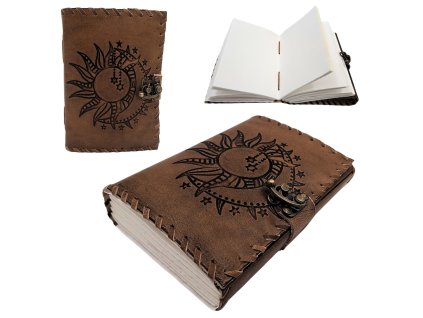 Kožený zápisník Retro 200 stran Slunce a Měsíc - AH05