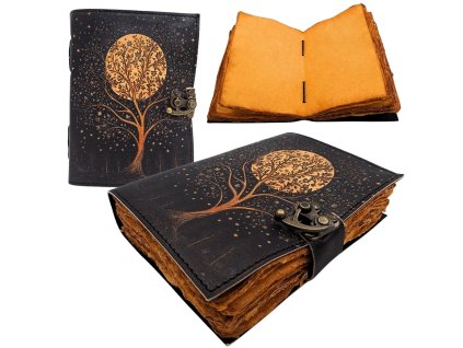 Kožený zápisník Vintage Retro Strom a Měsíc 200 stran - AH08