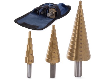 Kuželové vrtáky 3 ks hss tytan