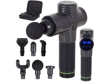 Masážní pistole tělový masér lcd výkonný bezdrátový set pouzdro