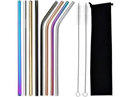 8x kovové brčko sklo víceúčelové eko čističe