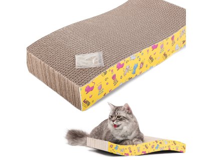 Kartonové škrabadlo pro kočky s horizontální vlnou catnip
