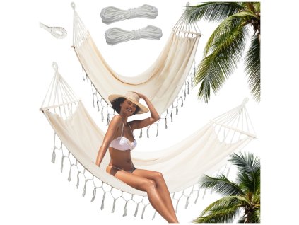 Turistická houpací síť velká boho střapec houpačka pro dvě osoby 200x150