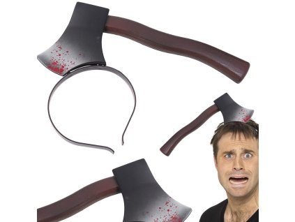 Halloweenská čelenka se sekerou kostým sekyry