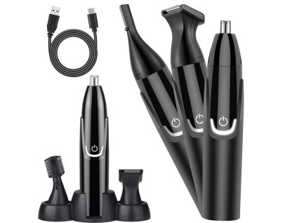 Zastřihovač chloupků v uších a nose holicí strojek na vousy a obočí 3v1 aku