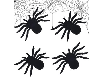 Halloweenský pavouk 4 ks velké dekorace strašidelné