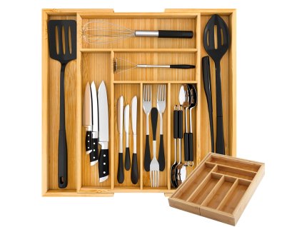 Vložka do zásuvky organizér kuchyňských příborů bambus 8 přihrádek xl