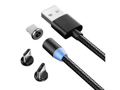 Magnetický nabíjecí kabel 3w1 micro typ-c usb lightning 1m
