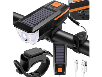 Přední led lampa na kolo s klaksonem solární signalizace řídítek