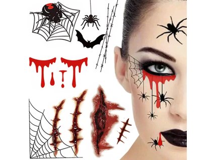 Tetování halloween falešné realistické omyvatelné dočasné převleky krev
