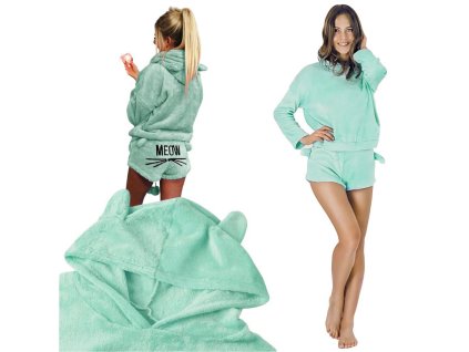 Teplé dámské pyžamo dvoudílné s kapucí měkké plyšové krátké xl