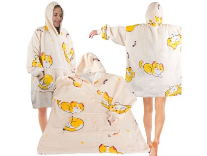 Teplá mikina kočka deka oversize xxl 2v1 tlustá kožešina měkká s kapucí