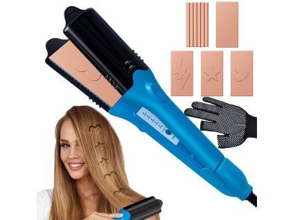 Žehlička na vlasy vlnovodné vzory regulace teploty vyměnitelné desky