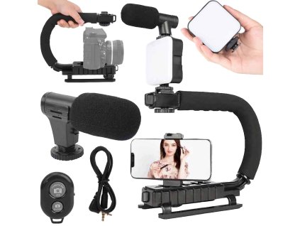 Sada pro vlogování nahrávání videa stativ mikrofon držák telefonu
