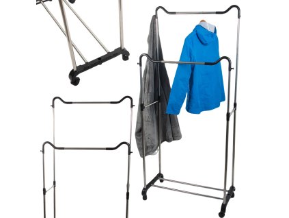 Šatní skříň mobilní věšák dvojitý policový regál na kolečkách